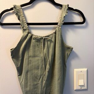 aerie Sage Green Ruffle Strap Tank Top